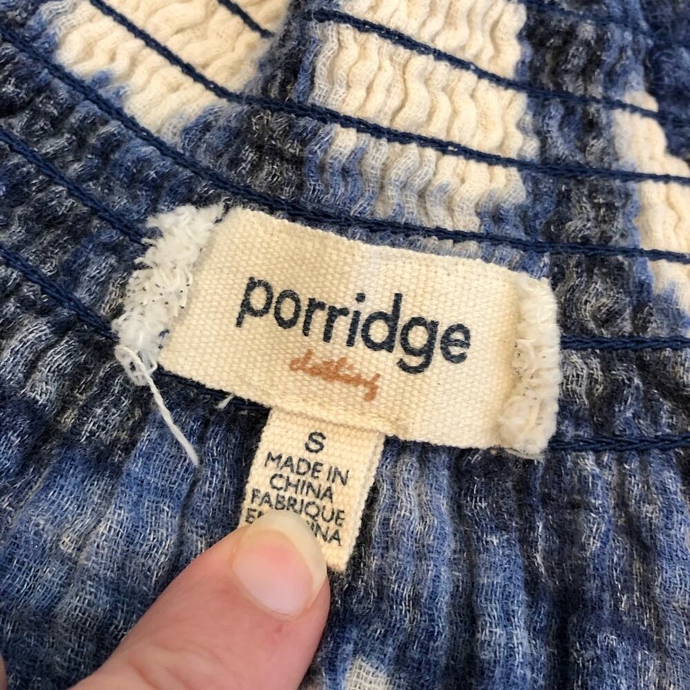 Porridge blue white smocked trim peasant style top size Small - Picture 8 of 15